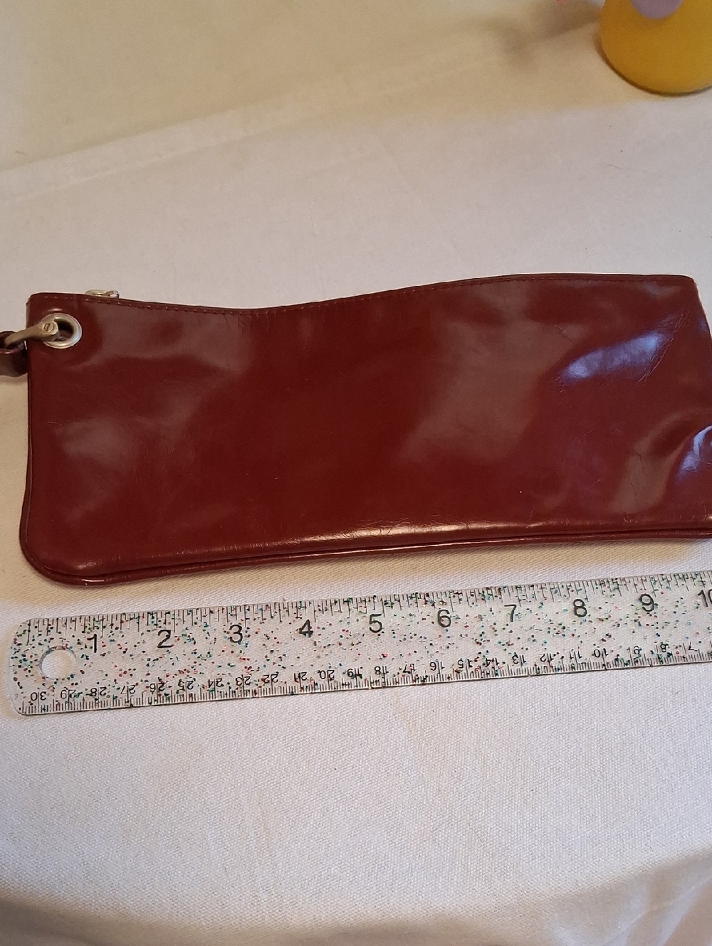 Sleek Burgundy Patent Look Clutch Wristlet